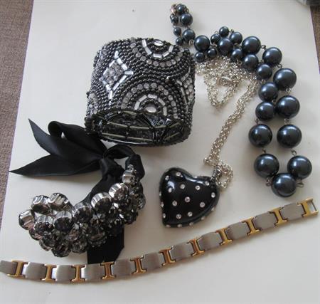 Newer Jewelry Lot Rhinestone Bracelets Wear or Harvest Lucite Black Heart Necklace