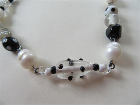 Art Glass Freshwater Pearl Necklace Black White