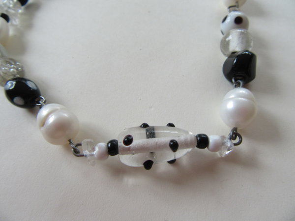 Art Glass Freshwater Pearl Necklace Black White