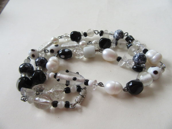 Art Glass Freshwater Pearl Necklace Black White