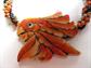 Lee Sands 1980's Cockatoo Necklace Genuine Apple Tiger Sponge Coral Tropical Birds Parrot Vintage Costume Jewelry