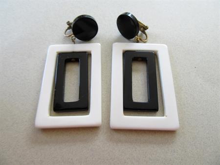 1960's Mod Lucite Clip On Earrings Black and White Vintage Costume Jewelry Go Go '60's Accessories