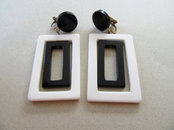 1960's Mod Lucite Earrings Black White Vintage Jewelry 