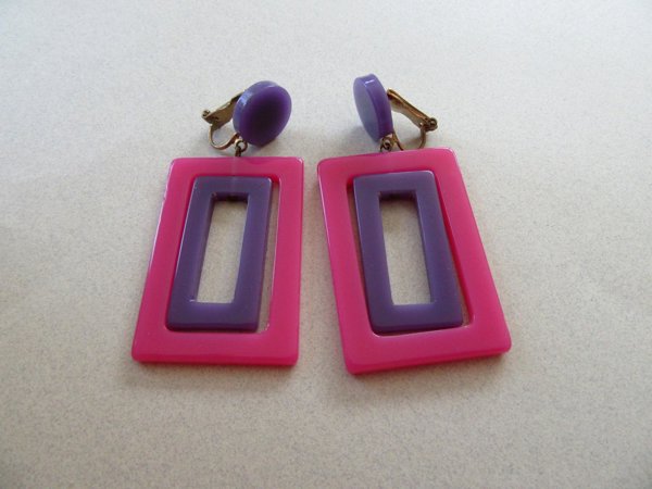 1960's Mod Earrings Pink Purple Vintage Jewelry 