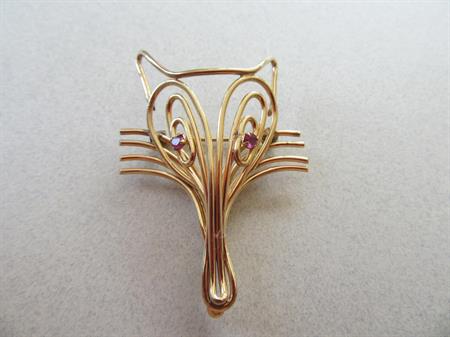 Vintage Fox or Wolf Wire Pin 12k Gold Filled Signed Winard Ruby Eyes  Fine Jewelry