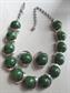 Vintage 1950's Bakelite Choker Necklace Earrings Set Mid Century Green With Yellow Swirls