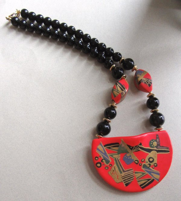 1980's Ceramic Necklace Boho Signed Japan Vintage Jewelry