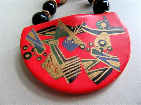 1980's Ceramic Necklace Boho Signed Japan Vintage Jewelry