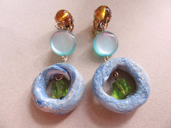 1960's Mod Blue  Earrings Japan Vintage Jewelry