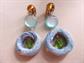 Funky 1960's Mod Blue Donut  Moonglow Clip Earrings Japan Vintage Jewelry