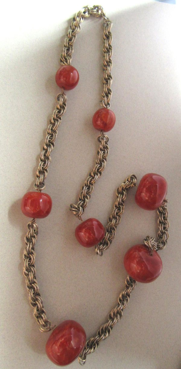 Vintage Bakelite Chain Necklace Paprika Goregous 