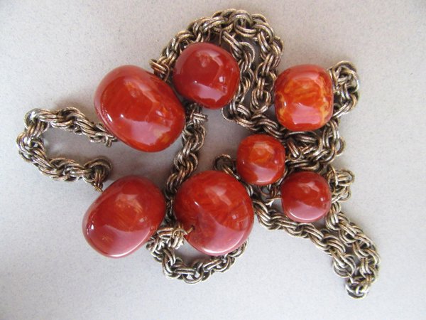 Vintage Bakelite Chain Necklace Paprika Flame Beads Gorgous!