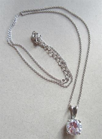 Sterling Silver CZ Solitaire Pendant On Chain Great For Travel Or Cruises