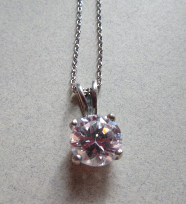 Sterling Silver CZ Solitaire Necklace Safe Travel Jewelry