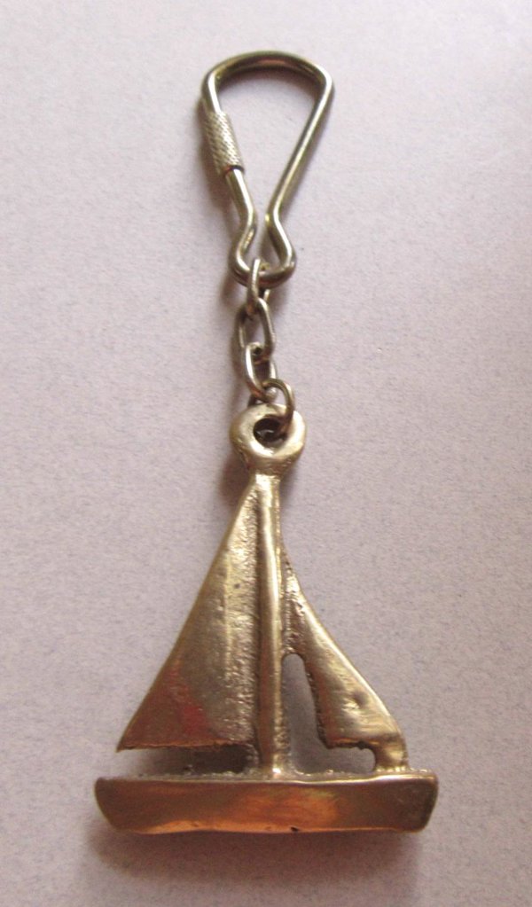 Vintage Solid Brass Sailboat Keyring Nautical Sailing