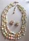 Vintage 1950's Tutti Frutti Multi Strand Necklace Earrings Set Japan Rainbow Jewelry