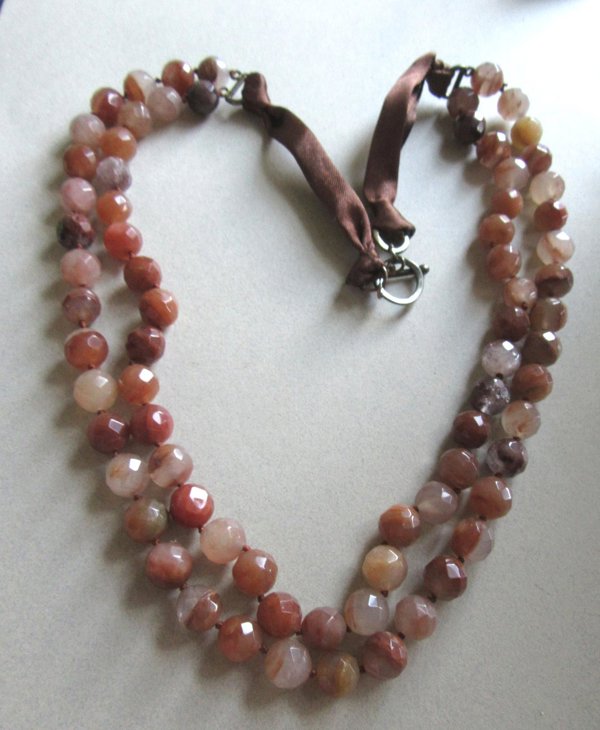 Genuine Agate Stone Double Strand Necklace 