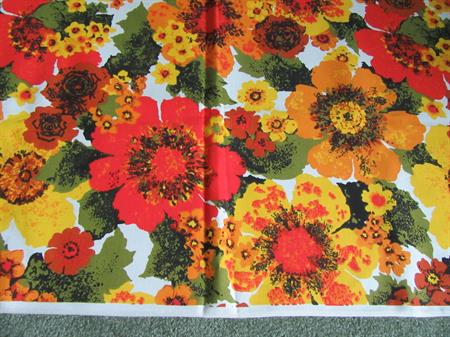 Vintage 1970's Flower Power Fabric Piece Big Bold Orange and Yellow Material For Pillow Covers Or Handbags