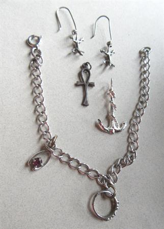 Sterling Silver Jewelry Lot anchor Pendant Charm Bracelet Lizard Earrings Ankh 9.1 Grams