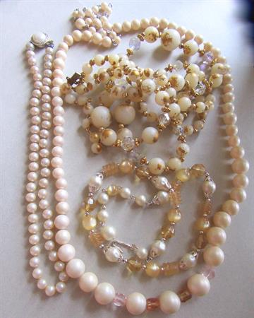 Vintage Faux Pearl Necklace Lot 1950's Multi Strand Beads