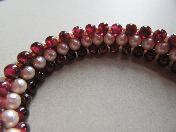 Vintage Garnet Rope Necklace Faux Pearls Pyrope