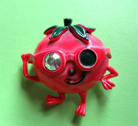 Anthropomorphic Tomato Pin With Sunglasses Vintage Jewelry Figural Pin #2