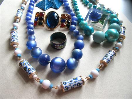 Vintage Blue Jewelry Lot Jeanne Rhinestone Pin 