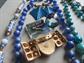 Vintage Jewelry Lot Blue Necklaces Lucite Jeanne Rhinestone Pin 