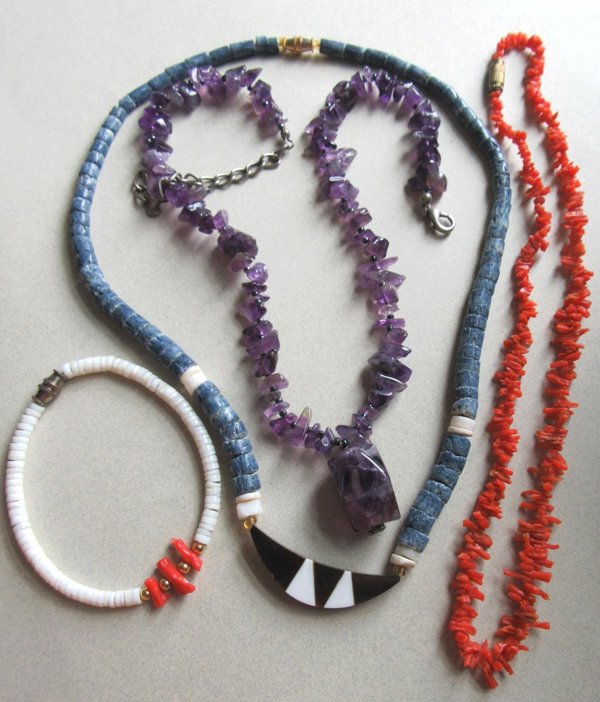 Vintage Coral Pucca Shell Amethyst Necklaces