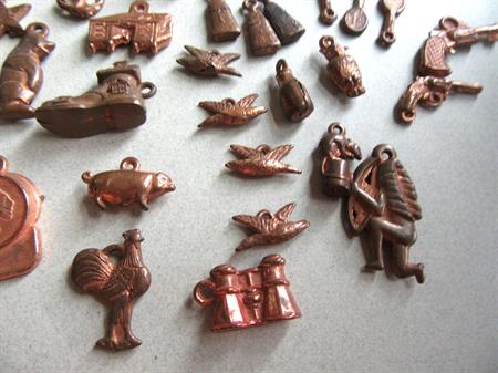 Large Vintage Cracker Jack ? Copper Charms Lot1 1930's -50's Gum Ball Charm