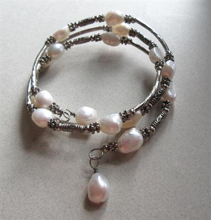 Genuine Freshwater Pearls Memory Wire Bracelet Sterling?