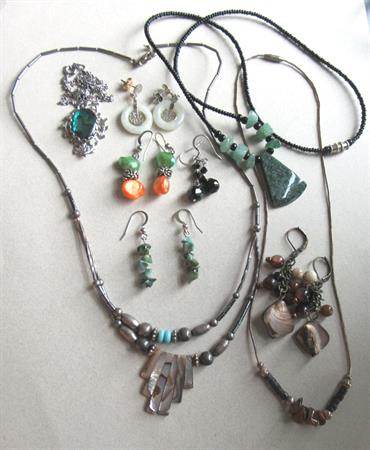 Vintage 1970's Necklaces and Earrings  Lot Abalone Liquid Silver Gemstones
