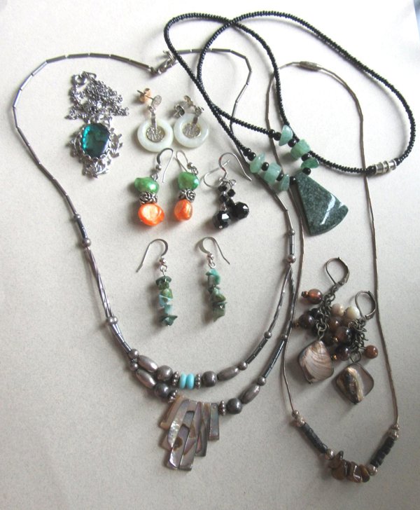 Vintage 1970's Jewelry  Lot Abalone Liquid Silver Gemstones