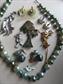 Vintage Green Jewelry Lot Pins Earrings Necklace Palm Tree Pin Frog JJ Turtle