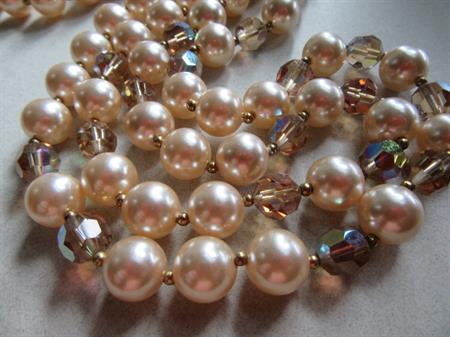 1950's Champagne Faux Pearl Crystals Necklace 50's Jewelry