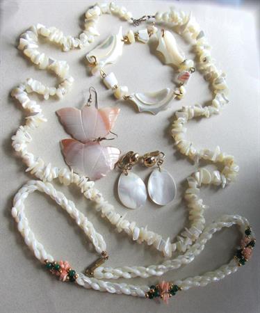 Vintage Mother Of Pearl and Shell Jewelry Lot Necklaces Bracelet Earrings Beach Jewelry