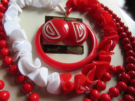 Vintage Red And White Jewelry Lot 