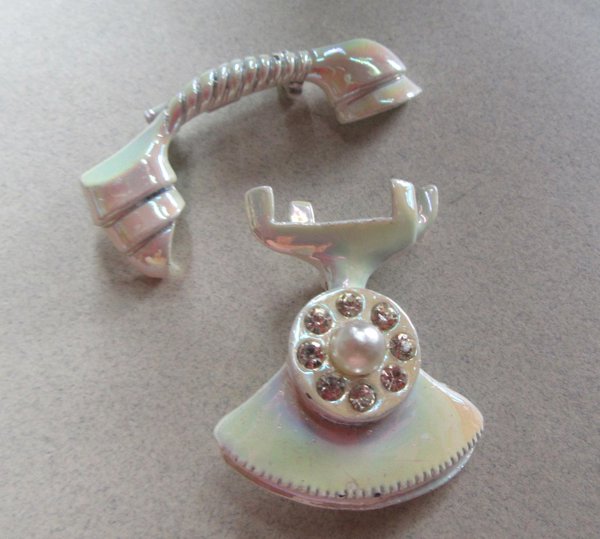 1950's Iridescent Telephone Rhinestone Scatter Pin Set 