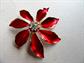 Red Enameled Poinsettia Rhinestone Pin Christmas Jewelry