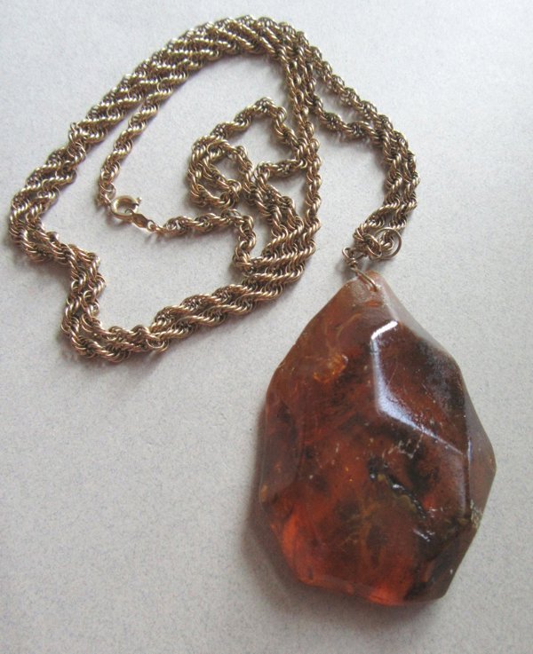 Vintage Amber Necklace Pendant Gold Filled Chain