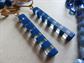 Mod 1960's Long Blue Multi Strand Necklace Hong Kong With Lucite Earrings Vintage Jewelry
