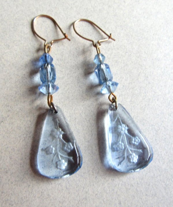 Vintage 1920's Blue Glass Intaglio Earrings