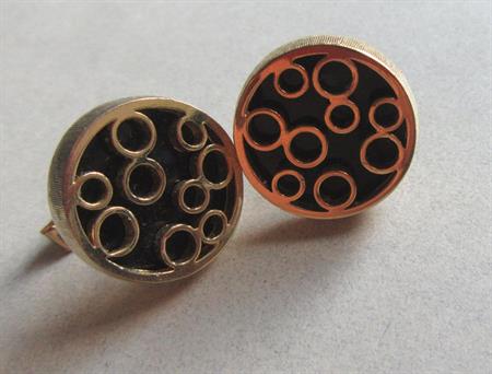 Vintage Black and Gold Tone Circles Cufflinks Cuff Links Mens Jewelry Shirt Accessories