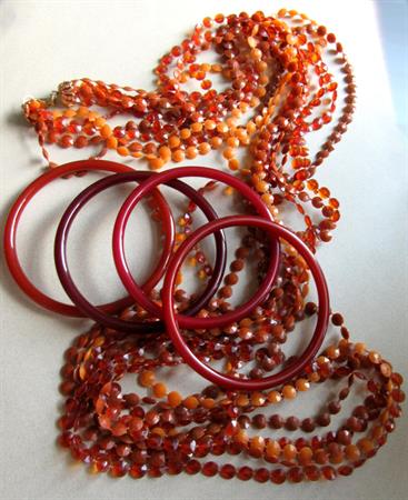 Mod 1960's Multi Strand Necklace and Lucite Bangles Lot Fall Colors Vintage Jewelry