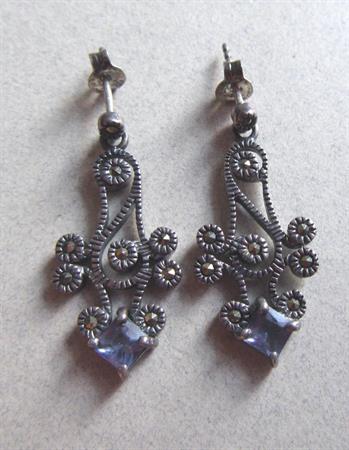 Sterling Silver Marcasite Art Deco Style Gemstone Pieced Earrings Fine Jewelry Gatbsy Party Wedding Accessories