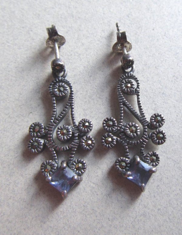 Sterling Silver Marcasite Earrings Gemstone Pieced Fine Jewelry