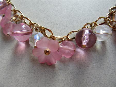 Trifari Pink Fower Necklace Glass Lucite  Signed Jewelry