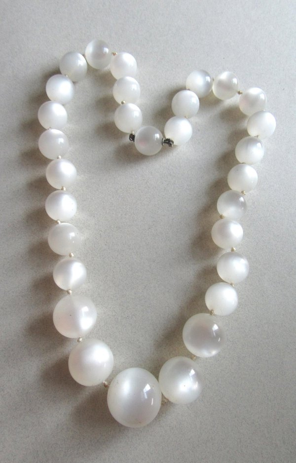 1950's White Moon Glow Necklace Sterling Clasp '50's Accessories