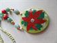 Lee Sands Christmas Poinsettia Christmas Inlaid Necklace Freshwater Pearls Holiday Jewelry