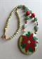 Lee Sands Christmas Poinsettia Christmas Inlaid Necklace Freshwater Pearls Holiday Jewelry